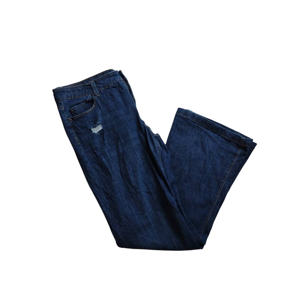 DENIM SOCIETY WOMEN DISTRESSED BOOTCUT DARK BLUE JEAN SIZE 18